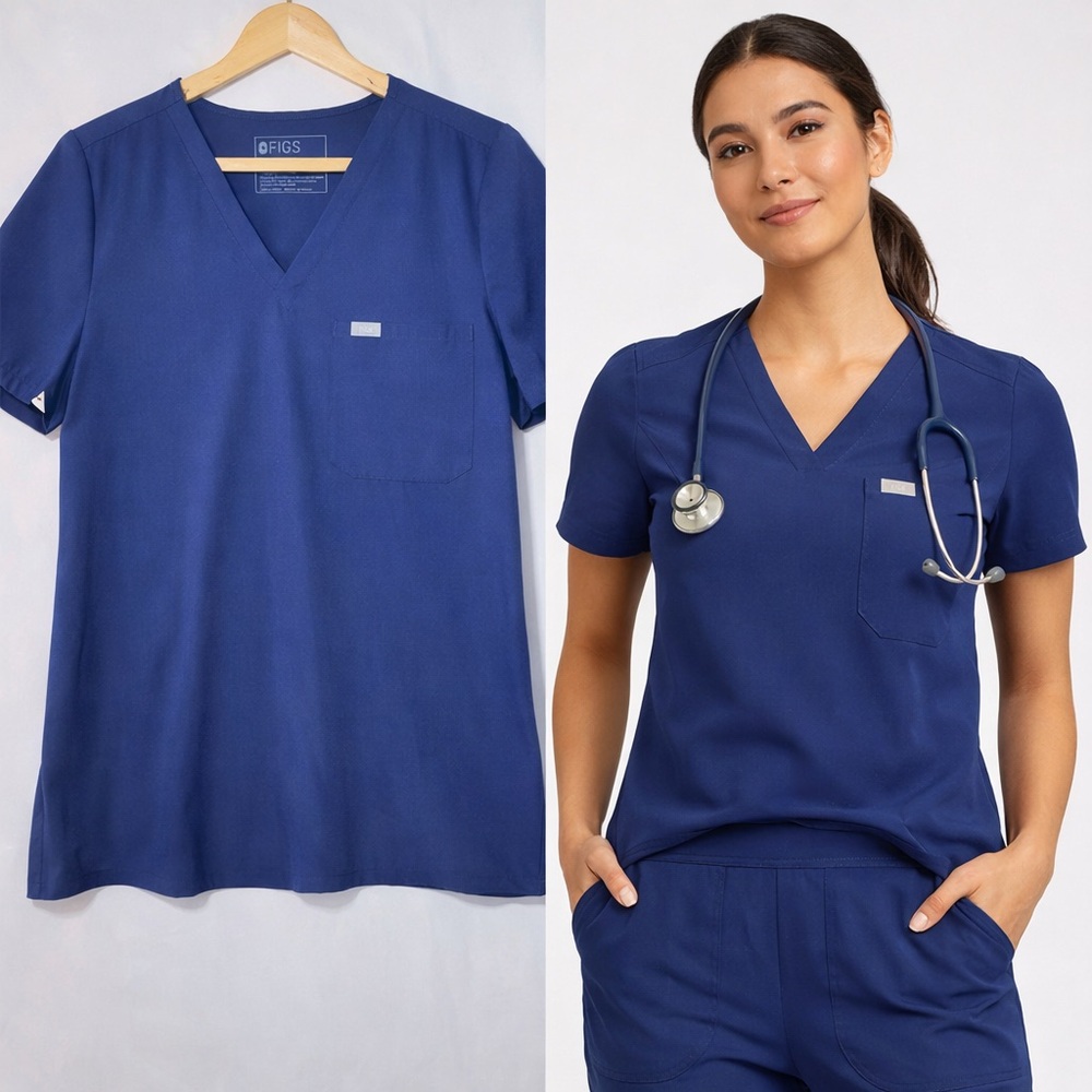 FIGS Casma Scrub Top Navy Blue‎ M Healthcare Minimal CleanCore Nurse 3 Pocket
